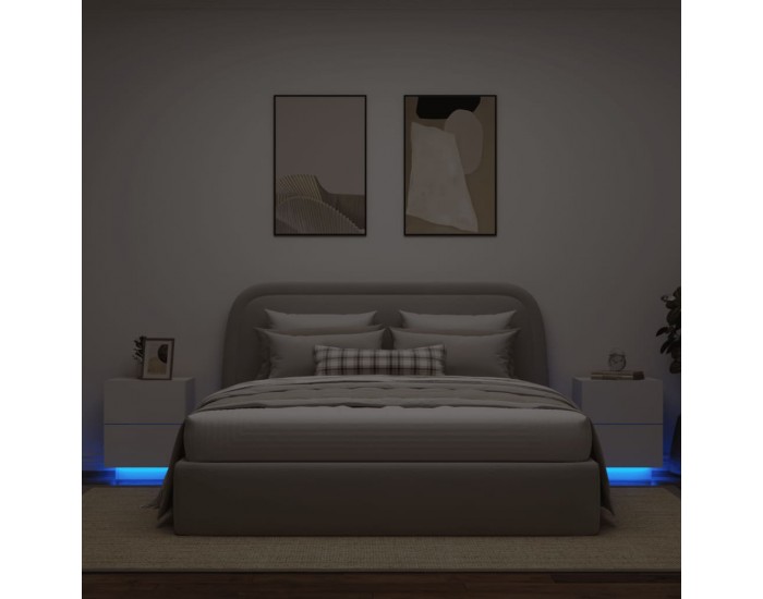 Sonata H Нощни шкафчета с LED, 2 бр, бяло, инженерна дървесина