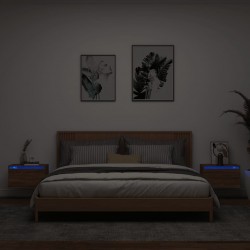 Sonata H Нощни шкафчета за стена с LED осветление, 2 бр, кафяв дъб - Noptiere