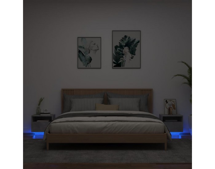 Sonata H Нощни шкафчета с LED осветление, 2 бр, бетонно сив, 40x39x37 см
