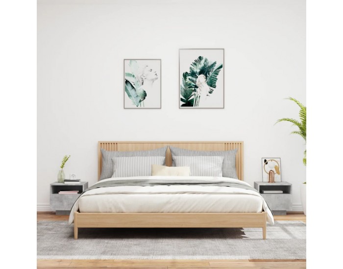 Sonata H Нощни шкафчета с LED осветление, 2 бр, бетонно сив, 40x39x37 см