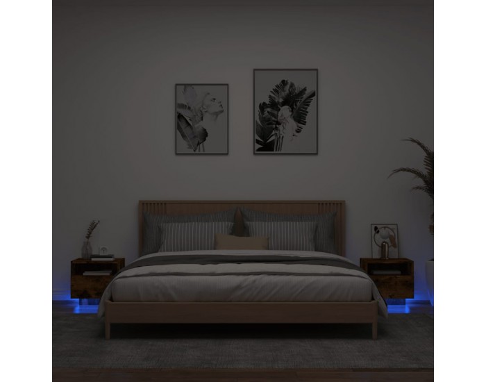 Sonata H Нощни шкафчета с LED осветление, 2 бр, опушен дъб, 40x39x37 см