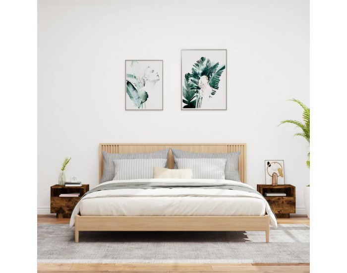Sonata H Нощни шкафчета с LED осветление, 2 бр, опушен дъб, 40x39x37 см