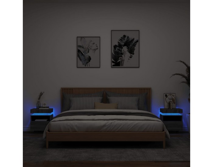 Sonata H Нощни шкафчета с LED осветление, 2 бр, сив сонома, 40x39x48,5см