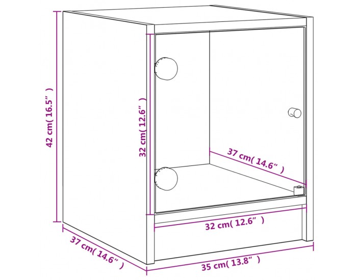Sonata H Нощни шкафчета със стъклени врати 2 бр дъб сонома 35x37x42 см