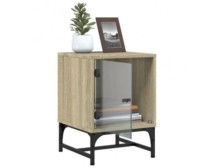 Sonata H Нощни шкафчета със стъклени врати 2 бр дъб сонома 35x37x50 см