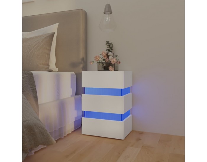 Sonata H Нощно шкафче с LED, бяло, 45x35x67 см, инженерно дърво
