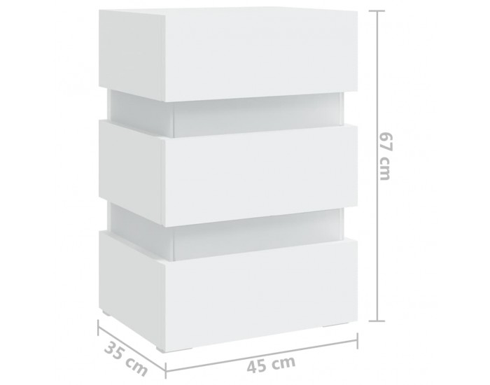 Sonata H Нощно шкафче с LED, бяло, 45x35x67 см, инженерно дърво