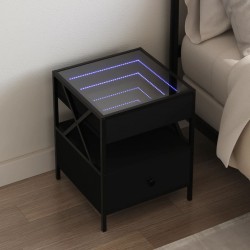 Sonata H Нощна масичка с Infinity LED черна 40x40x51 см - Noptiere
