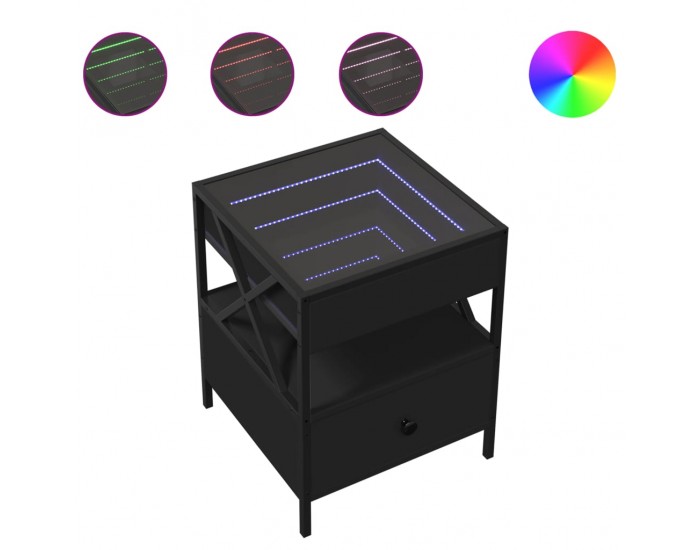 Sonata H Нощна масичка с Infinity LED черна 40x40x51 см
