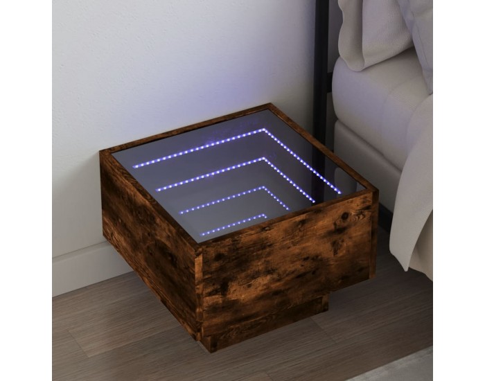 Sonata H Нощна масичка с Infinity LED, опушен дъб, 40x40x30 см