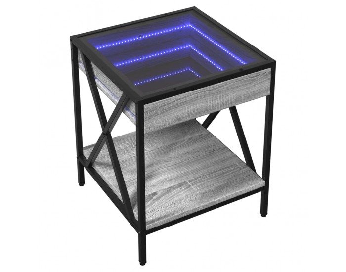 Sonata H Нощна масичка с Infinity LED, сив сонома, 40x40x49 см