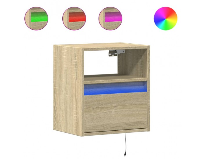 Sonata Noptiere montate pe perete cu lumini LED, 2 buc., stejar sonoma