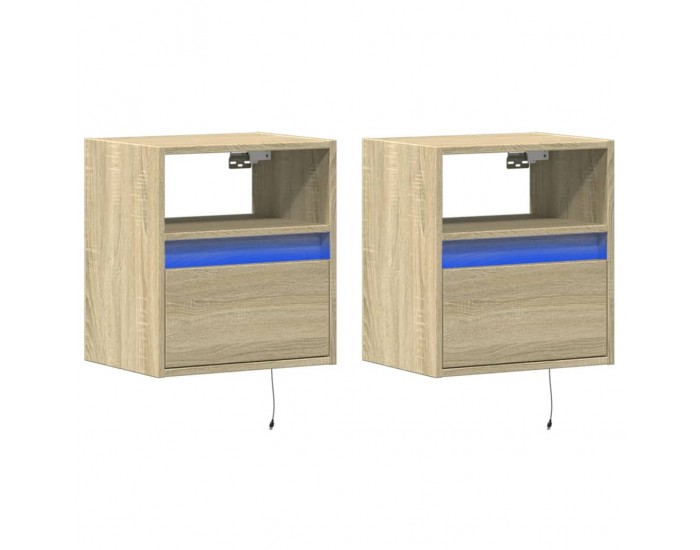 Sonata Noptiere montate pe perete cu lumini LED, 2 buc., stejar sonoma
