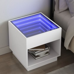 Sonata H Нощна масичка с Infinity LED бяла 50x50x50 см - Noptiere