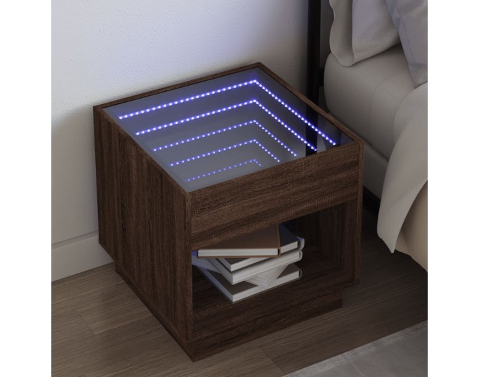Sonata H Нощна масичка с Infinity LED, кафяв дъб, 50x50x50 см