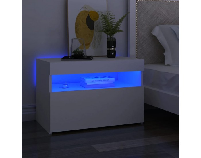 Sonata H Нощни шкафчета с LED, 2 бр, бели, 60x35x40 см, инженерно дърво