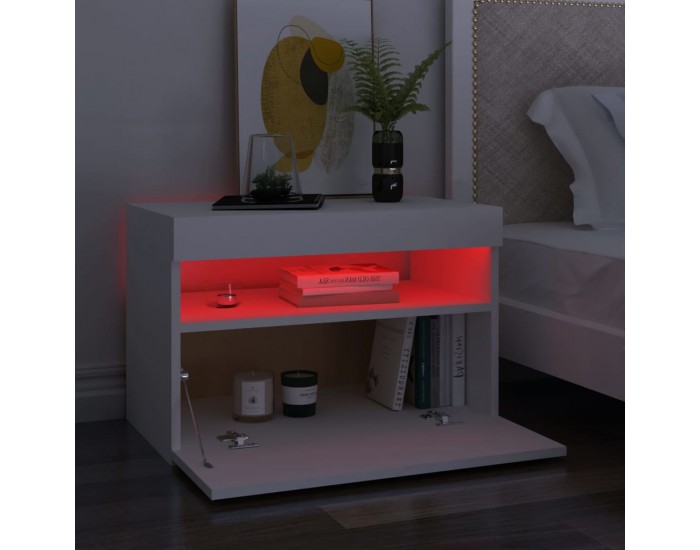 Sonata H Нощни шкафчета с LED, 2 бр, бели, 60x35x40 см, инженерно дърво