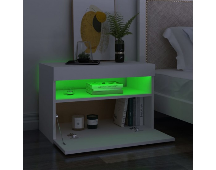 Sonata H Нощни шкафчета с LED, 2 бр, бели, 60x35x40 см, инженерно дърво