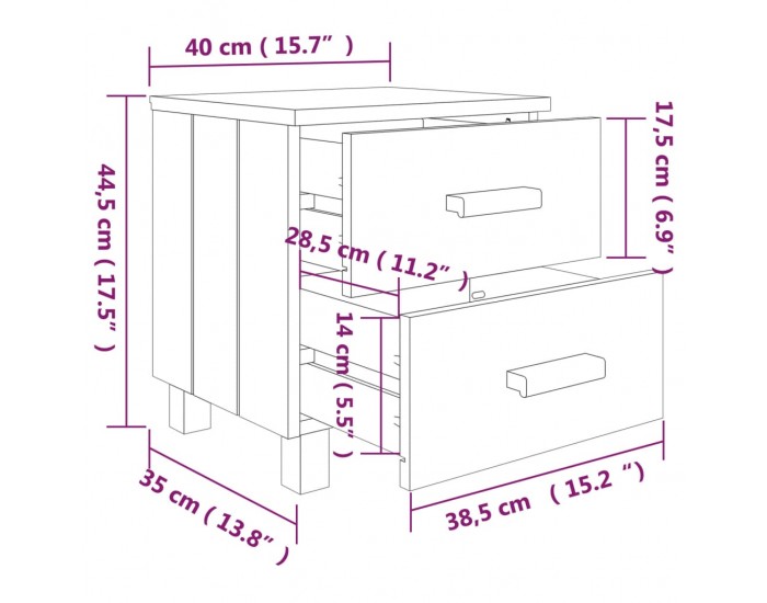 Sonata H Нощни шкафчета HAMAR 2 бр светлосиви 40x35x44,5 см бор масив