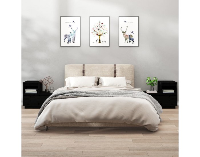 Sonata H Нощни шкафчета, 2 бр, черни, 60x34x51 см, борово дърво масив