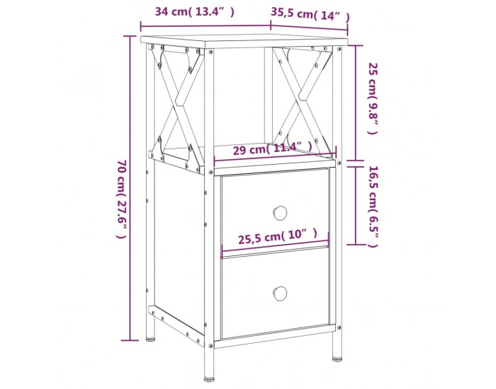 Sonata H Нощни шкафчета 2 бр сив сонома 34x35,5x70 см инженерно дърво