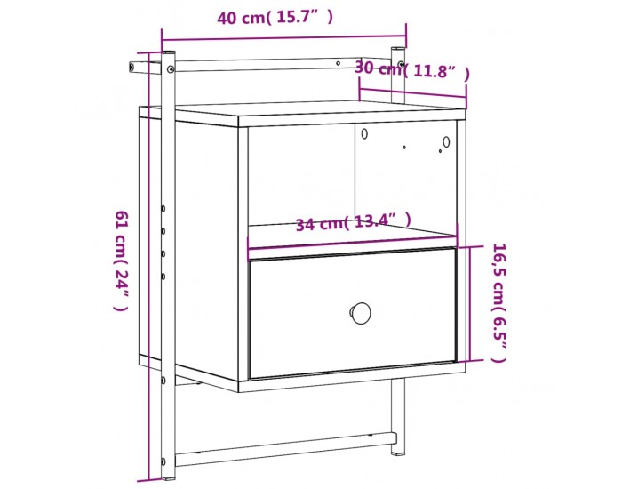 Sonata H Нощно шкафче стенно кафяв дъб 40x30x61 см инженерно дърво