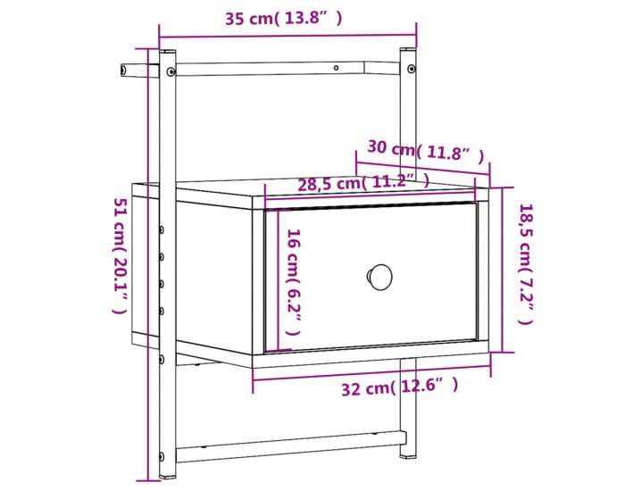 Sonata H Нощно шкафче стенно 2 бр опушен дъб 35x30x51 см инженерно дърво
