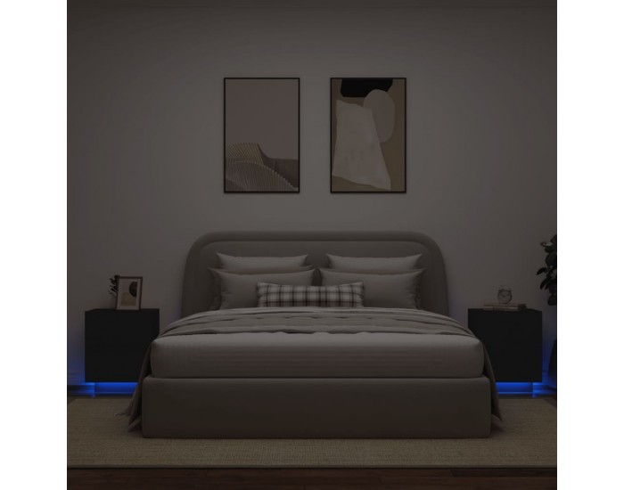Sonata H Нощни шкафчета с LED, 2 бр, черно, инженерна дървесина