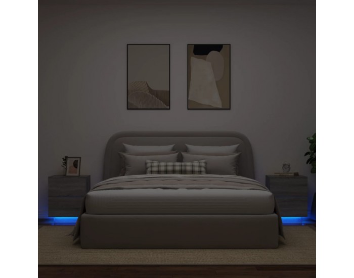 Sonata H Нощни шкафчета с LED, 2 бр, сив сонома, инженерна дървесина
