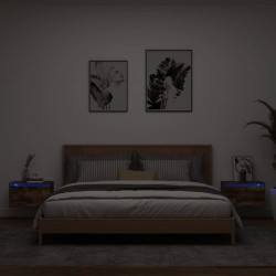 Sonata H Нощни шкафчета за стена с LED осветление, 2 бр, опушен дъб - Noptiere