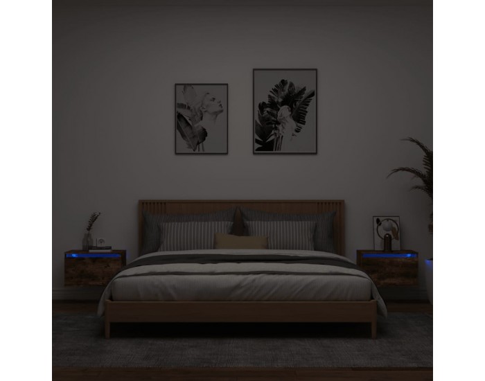 Sonata H Нощни шкафчета за стена с LED осветление, 2 бр, опушен дъб