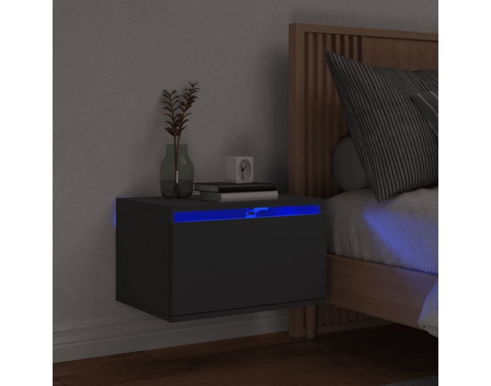 Sonata H Нощно шкафче за стена с LED светлини, черно