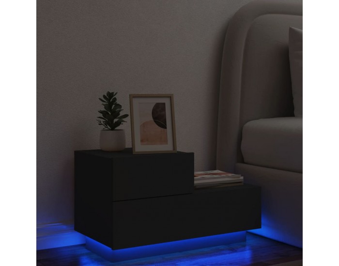 Sonata H Нощно шкафче с LED осветление, черни, 70x36x40,5 см