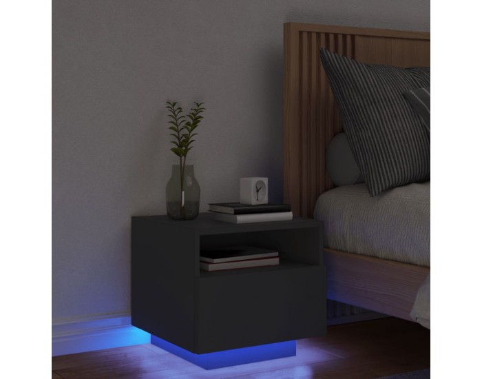 Sonata H Нощно шкафче с LED осветление, черно, 40x39x37 см