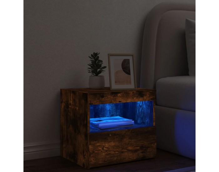 Sonata Noptieră cu lumini LED, stejar fumuriu, 50x40x45 cm