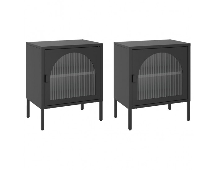 Sonata H Нощни шкафчета 2 бр черни 50x35x60 см стъкло и стомана