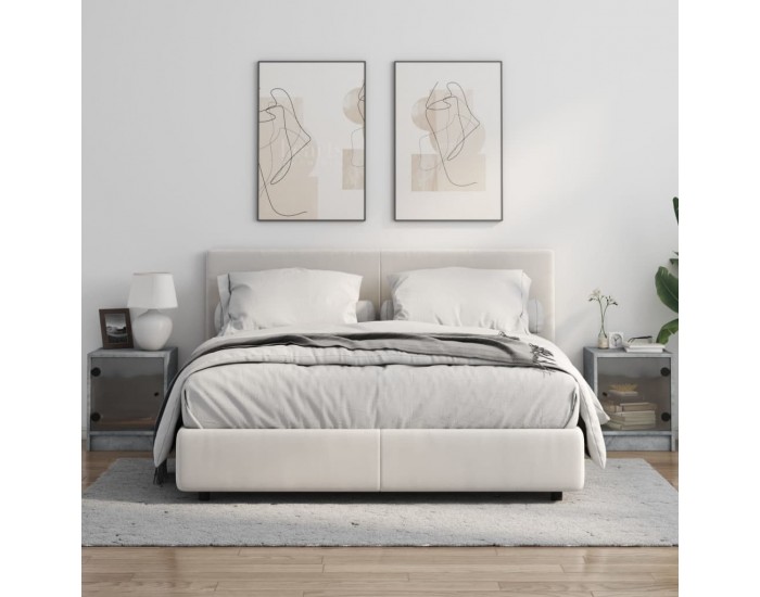 Sonata H Нощни шкафчета със стъклени врати 2 бр бетонно сиво 35x37x42 см