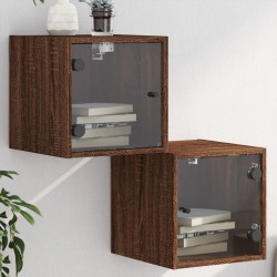 Sonata H Нощни шкафчета със стъклени врати 2 бр кафяв дъб 35x37x35 см - Noptiere