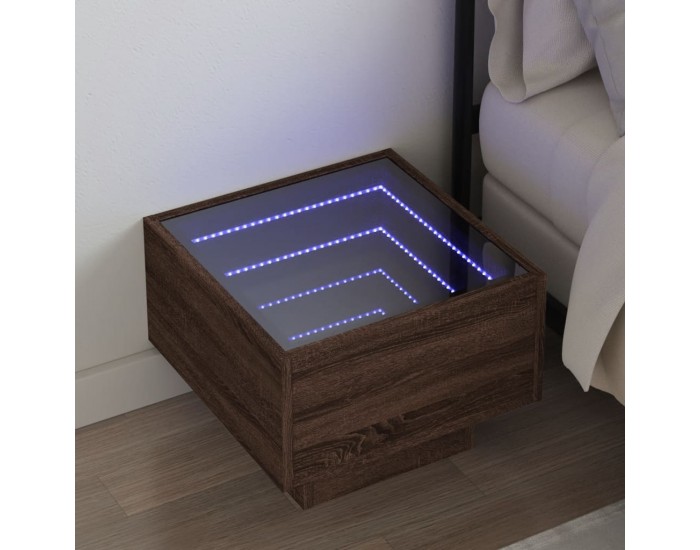 Sonata H Нощна масичка с Infinity LED, кафяв дъб, 40x40x30 см