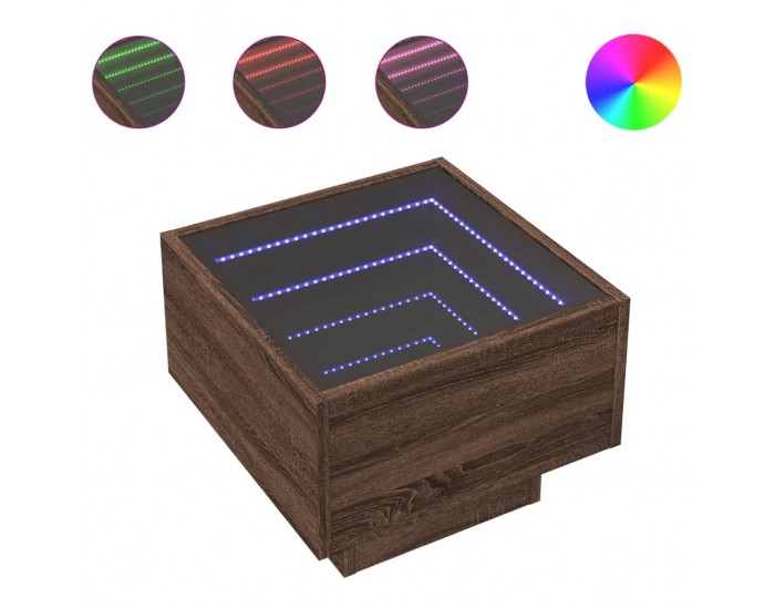 Sonata H Нощна масичка с Infinity LED, кафяв дъб, 40x40x30 см