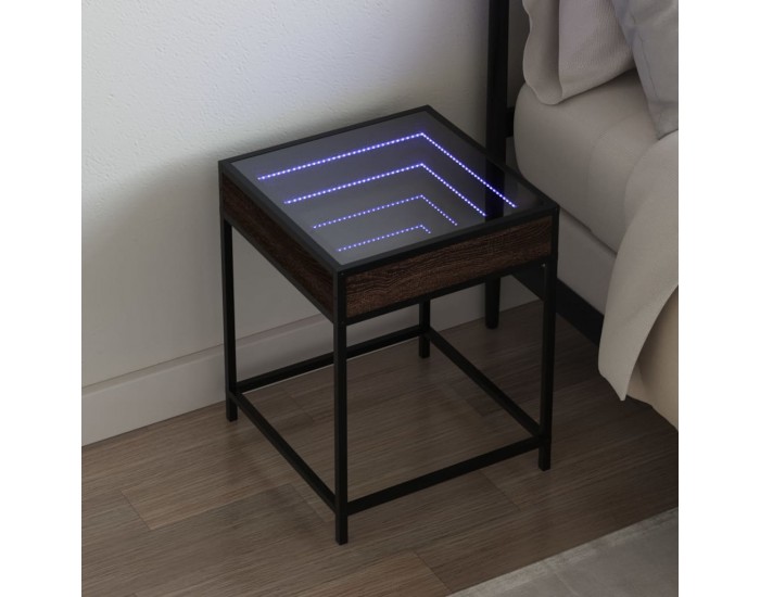 Sonata H Нощна масичка с Infinity LED, кафяв дъб, 40x40x51 см