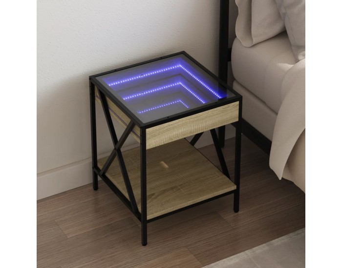 Sonata H Нощна масичка с Infinity LED, дъб сонома, 40x40x49 см