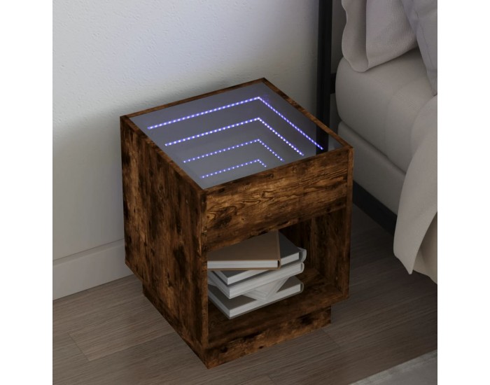 Sonata H Нощна масичка с Infinity LED, кафяв дъб, 40x40x50 см