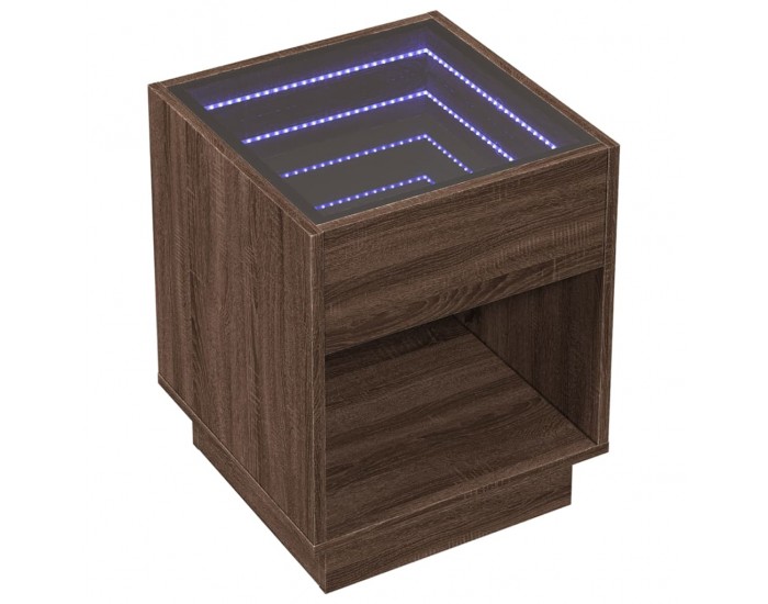 Sonata H Нощна масичка с Infinity LED, кафяв дъб, 40x40x50 см