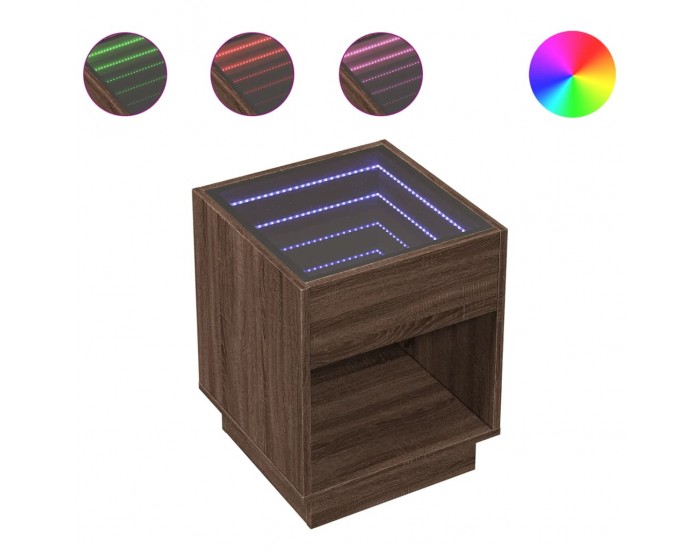 Sonata H Нощна масичка с Infinity LED, кафяв дъб, 40x40x50 см
