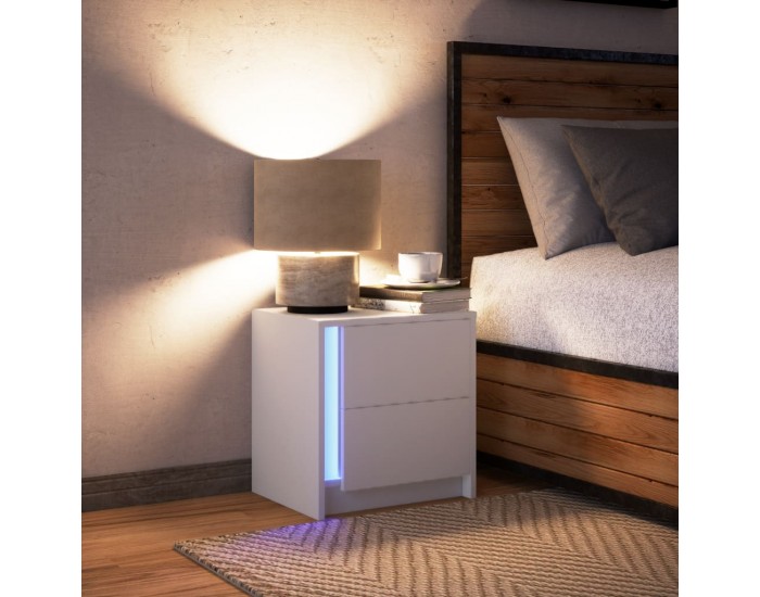 Sonata H Нощно шкафче с LED осветление, бяло, инженерно дърво