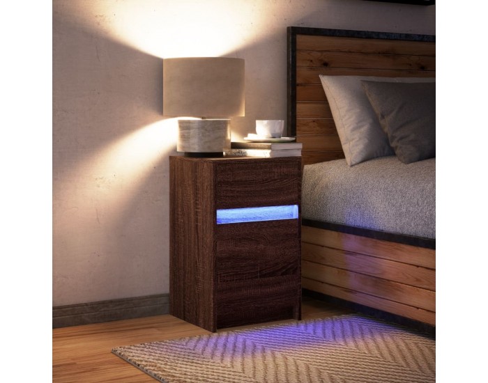 Sonata H Нощно шкафче с LED осветление, кафяв дъб, инженерно дърво