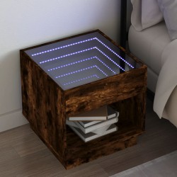 Sonata H Нощна масичка с Infinity LED, опушен дъб, 50x50x50 см - Noptiere