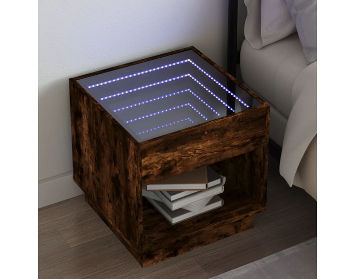 Sonata H Нощна масичка с Infinity LED, опушен дъб, 50x50x50 см