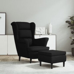 Sonata H Фотьойл Wingback с табуретка, черен, кадифе - Fotolii